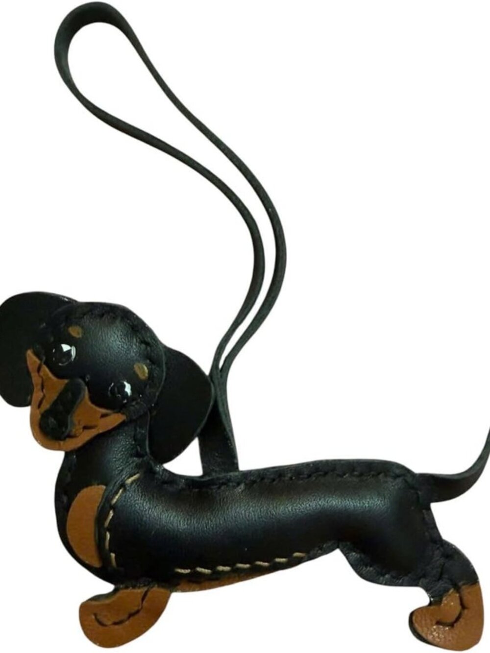 Chic Dachshund Leather Key Charm | Black & Brown Decorative Bag Accessory
